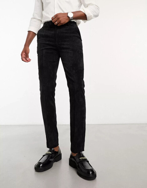 ASOS DESIGN – Elegante Cord-Hose in Schwarz mit engem Schnitt, Kombiteil