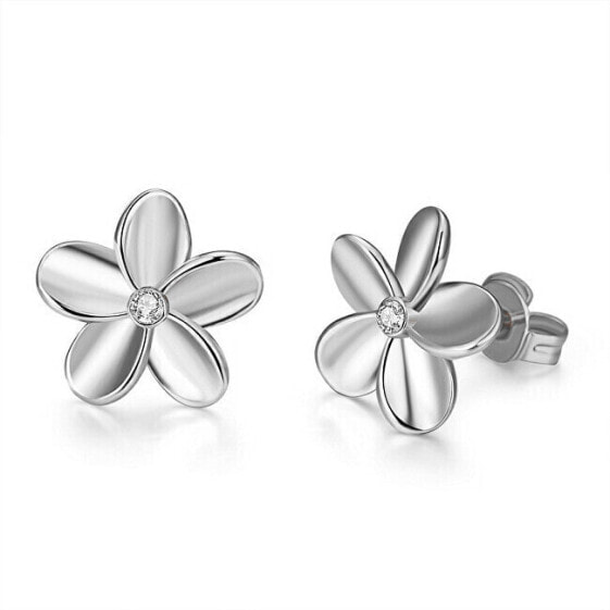 Delicate steel earrings with crystals Flowers VSE001S-PET