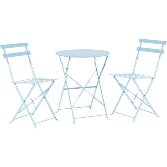 Набор садовой мебели AUCUNE Bistro-Gartenset für 2 Personen - Runder Tisch 60 cm mit 2 Stühlen - Pulverbeschichteter Stahl - Blau