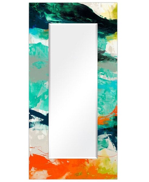 'Tidal Abstract' Rectangular On Free Floating Printed Tempered Art Glass Beveled Mirror, 72" x 36"