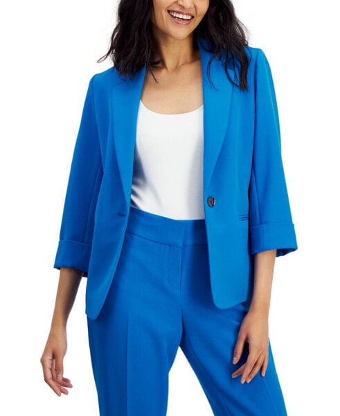 Women's Stretch Crepe Cuffed 3/4-Sleeve Blazer