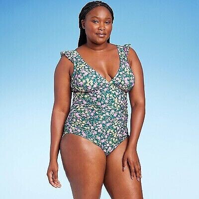 Women's Ruffle Shoulder Ruched Full Coverage One Piece Swimsuit - Kona Sol