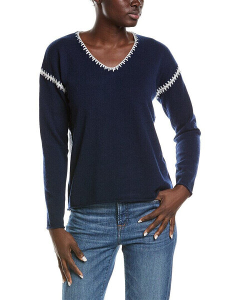 Johnny Was Colorblock Wool & Cashmere-Blend Sweater Women's Blue Xl