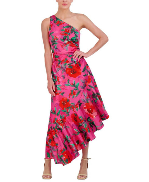 Платье миди с асимметричным подолом Eliza J Petite Floral Satin