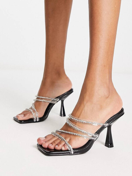 Simmi London Jeyda embellished mid heel sandals in black 