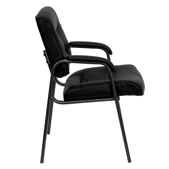 Black Leather Executive Side Reception Chair With Titanium Frame Finish