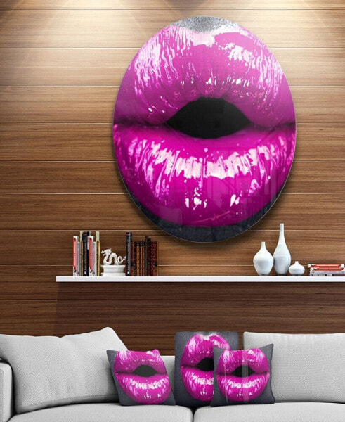 Designart 'Purple Lip Makeup' Disc Portrait Circle Metal Wall Art - 23" x 23"