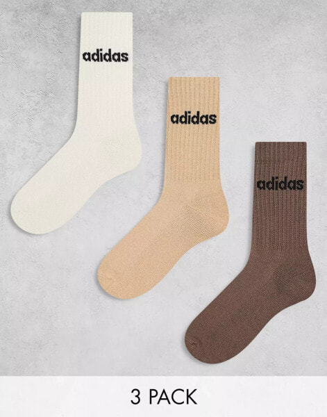 adidas Training 3 pack crew socks in neutrals