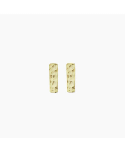 Dainty Hammered Rectangle Bar Earrings Gold