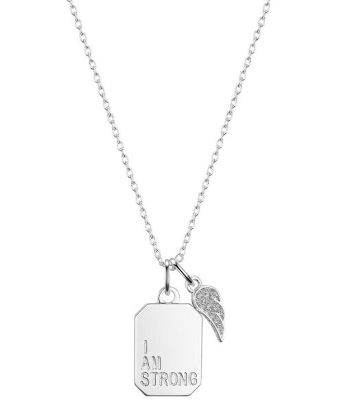 Cubic Zirconia Wing "I Am Strong" Pendant Necklace