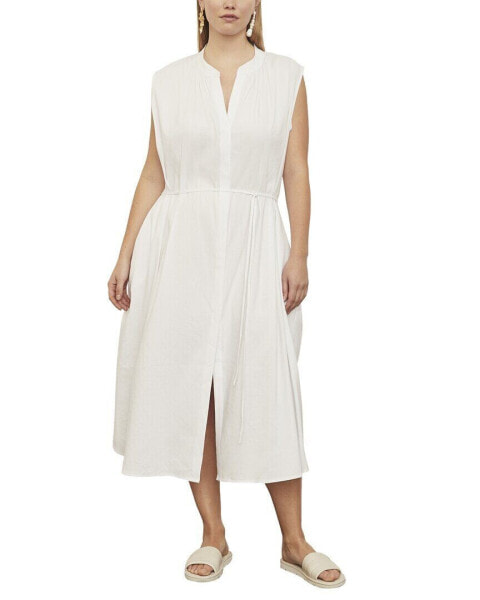 Vince Plus Shirred Band Collar Linen Dress Women's 1X