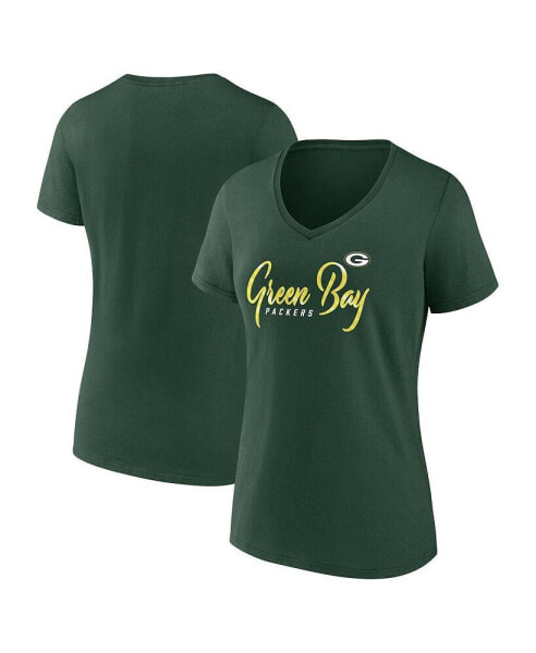 Women's Green Green Bay Packers Shine Time V-Neck T-shirt