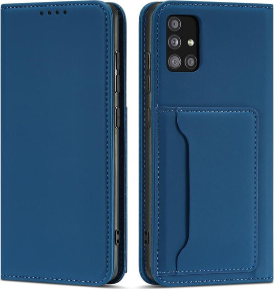 Hurtel Magnet Card Case etui do Xiaomi Redmi Note 11 pokrowiec portfel na karty kartę podstawka niebieski