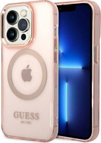 Guess Etui Guess GUHMP14XHTCMP Apple iPhone 14 Pro Max różowy/pink hard case Gold Outline Translucent MagSafe