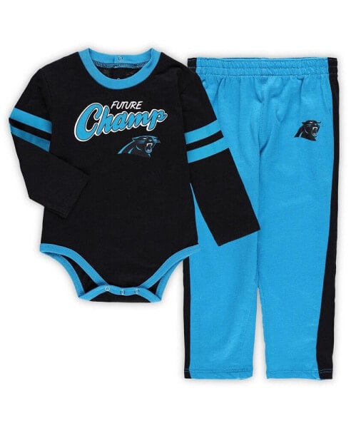 Infant Boys and Girls Black, Blue Carolina Panthers Little Kicker Long Sleeve Bodysuit and Pants Set