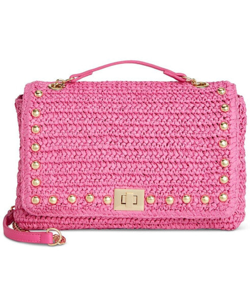 Ajae Soft Crochet Straw Medium Studded Shoulder Bag, Created for Macy's