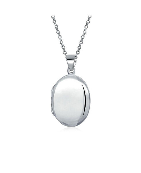 Small Simple Dome Oval Photo Lockets For Women For Teen Hold Pictures Polished .925 Silver Locket Necklace Pendant 1 Inch