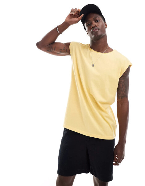 Brave Soul raw edge vest in pineapple yellow