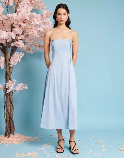 Sister Jane bow detail cami midi dress in blue