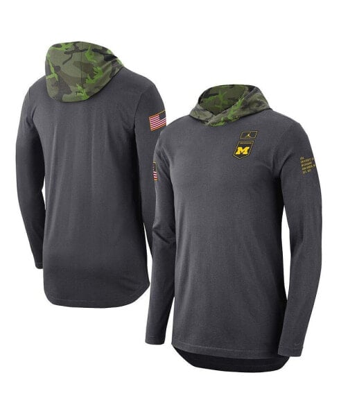 Men's Anthracite Michigan Wolverines Military-Inspired Long Sleeve Hoodie T-shirt