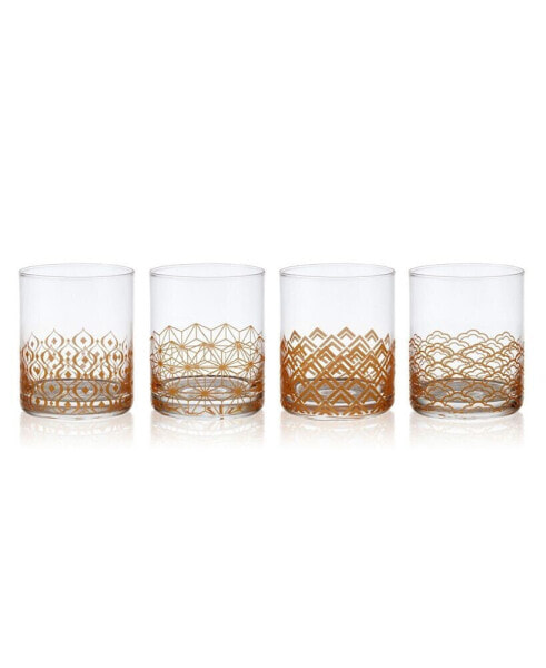 Art Deco Double Old Fashioned Set of 4, 13 oz