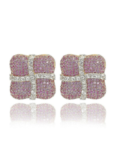 Pink Sapphire & Lab-Grown White Sapphire Wrapped Cushion Drop Stud Earrings in Sterling Silver by Suzy Levian