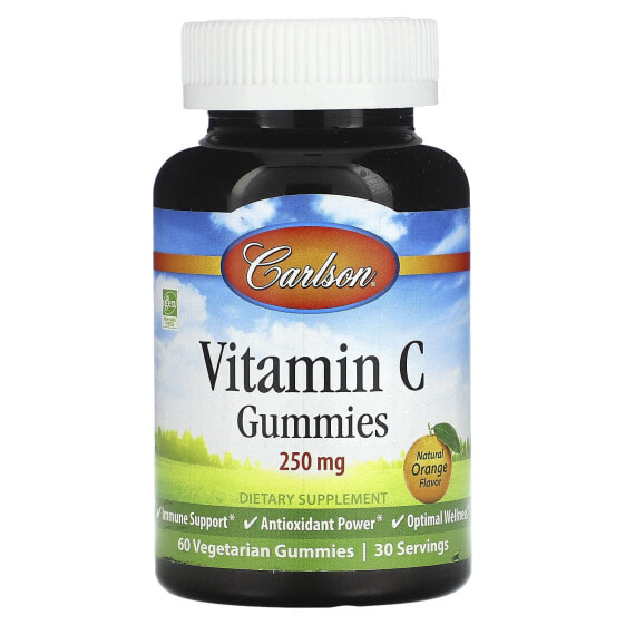 Витамин C жевательные мармеладки, натуральный апельсин, 250 мг, 60 вегетарианских мармеладок (125 мг на мармеладку) - Carlson