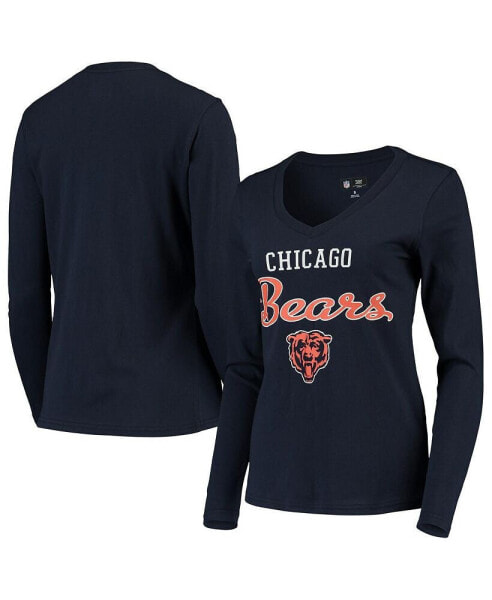 Women's Navy Chicago Bears Post Season Long Sleeve V-Neck T-shirt