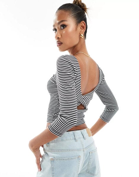 ASOS DESIGN stripe top with open twist back in stripe