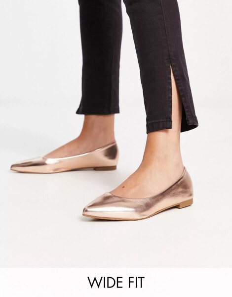 Truffle Collection Wide Fit pointed ballet in rose gold