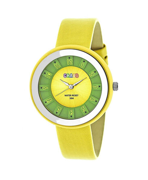 Unisex Celebration Yellow Genuine Leather Strap Watch 38mm