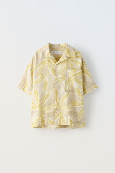 Рубашка из смесового льна с принтом «листья» ZARA