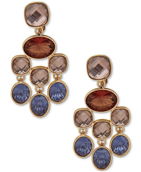 Gold-Tone Multicolor Stone Clip-On Chandelier Earrings