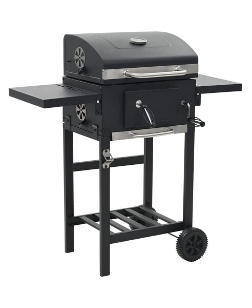 Charcoal-Fueled BBQ Grill with Bottom Shelf Black