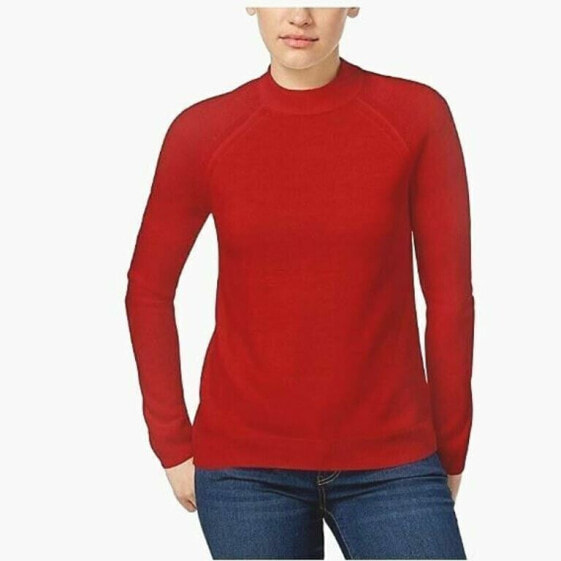 Karen Scott Women's Luxsoft Long Sleeve Sweater Mock Neck Red M