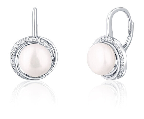 Luxury silver earrings with pearl and zircons JL0738