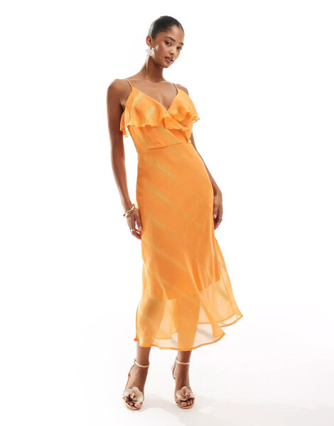 Vila textured stripe cami maxi dress in sunset orange