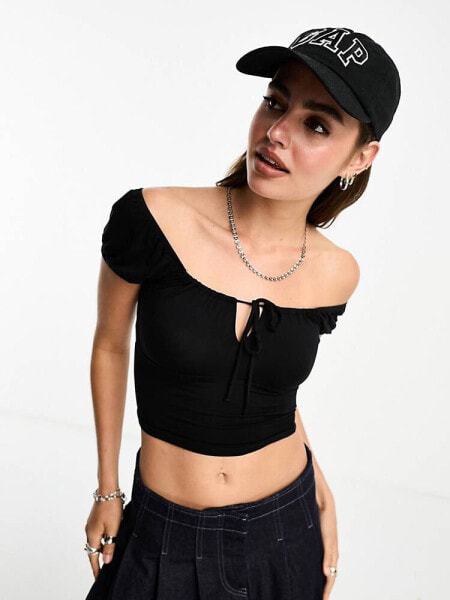 Cotton:On tie front short sleeve crop top black