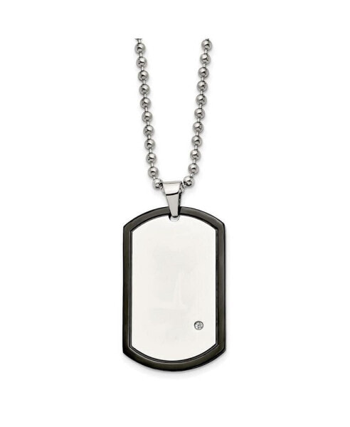 Polished Black IP-plated with CZ Dog Tag Ball Chain Necklace