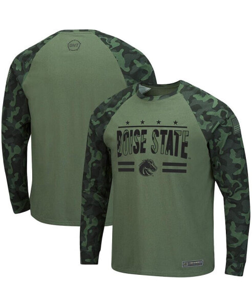 Men's Olive and Camo Boise State Broncos OHT Military-Inspired Appreciation Raglan Long Sleeve T-shirt
