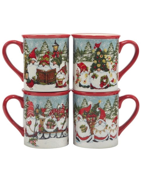 Christmas Gnomes 16 oz Mugs Set of 4, Service for 4