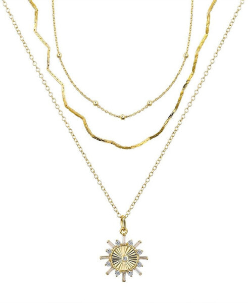 Cubic Zirconia Sun Pendant Layered Necklace Set, 3 Pieces