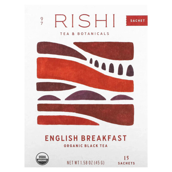 Rishi Tea, Органический черный чай, английский завтрак, 15 пакетиков, 48 г (1,69 унции)