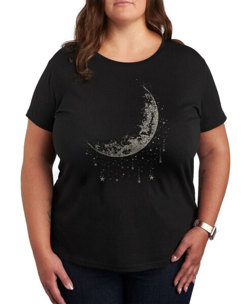 Moon and Falling Stars Metallic Plus Size Graphic T-Shirt