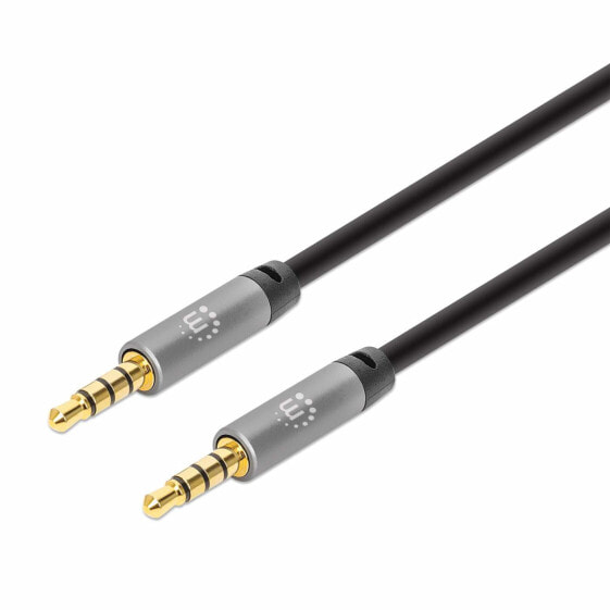 Manhattan Stereo Audio 3.5mm Cable - 5m - Male/Male - Slim Design - Black/Silver - Premium with 24 karat gold plated contacts and pure oxygen-free copper (OFC) wire - Lifetime Warranty - Polybag - 3.5mm - Male - 3.5mm - Male - 5 m - Black - Silver