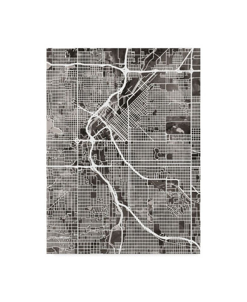 Michael Tompsett Denver Colorado Street Map Black Canvas Art - 15" x 20"