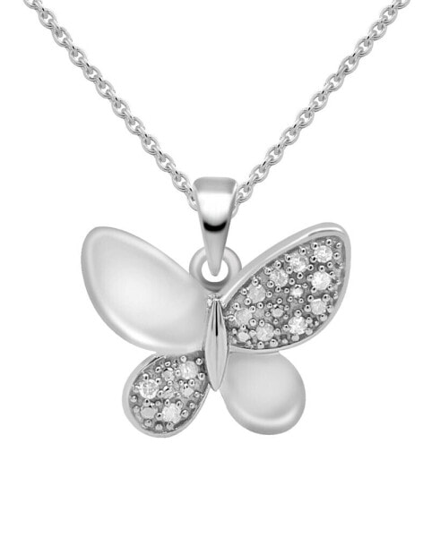 Macy's diamond Butterfly 18" Pendant Necklace (1/10 ct. t.w.) in Sterling Silver