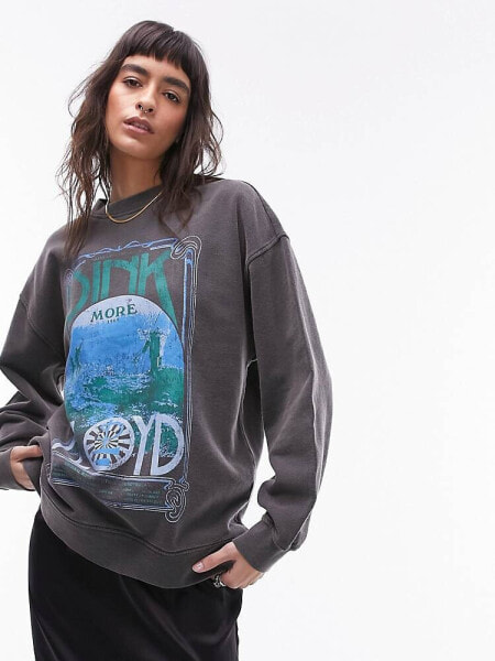 Topshop graphic license Pink Floyd abstract sweat in charcoal