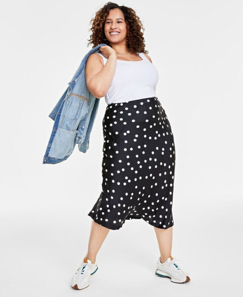 Trendy Plus Size Polka Dot Midi Slip Skirt, Created for Macy's