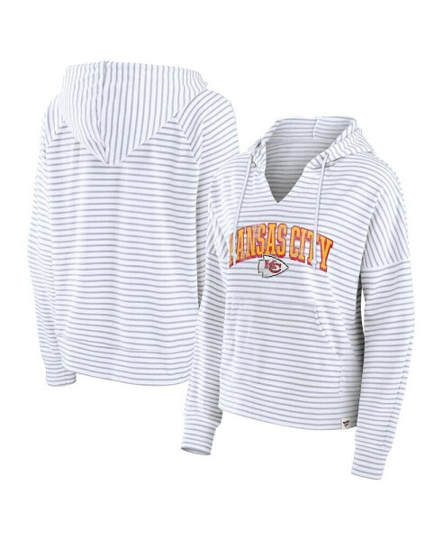 Women's / Kansas City Chiefs Striped Notch Neck Pullover Hoodie